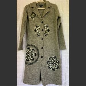 Silk Club Gray Wool Embroidered Duster